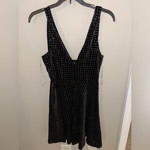 Speechless brand black crushed velvet skater dress with silver polka dots